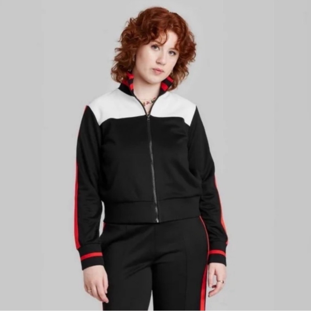 Wild Fable Women’s Black and White Track Jacket with Red Accents